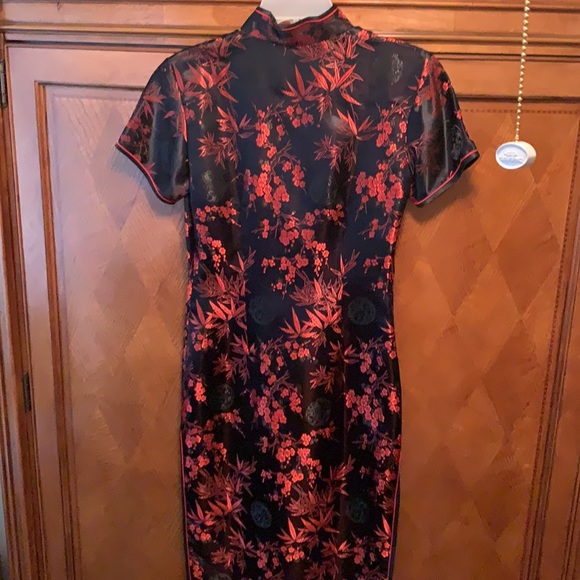 Never worn beautiful long silk dress with traditional Chinese high slits - Picture 1 of 5